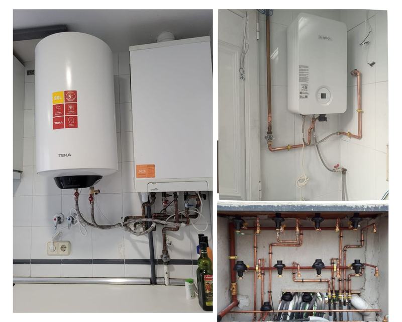 Instalación de termo eléctrico, caldera de gas y colector de fontanería en vivienda